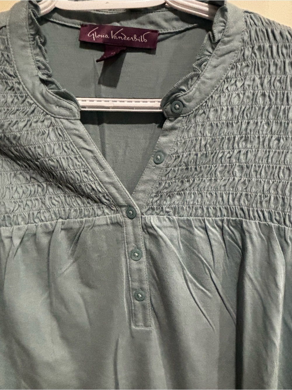Gloria Vanderbilt Slate Blue Long Sleeve Smocked Yoke Blouse - Picture 4 of 5